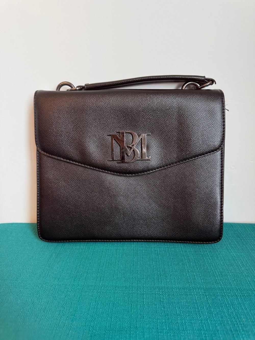 Badgley Mischka Black Faux Leather Satchel Top Handle Structured Handbag